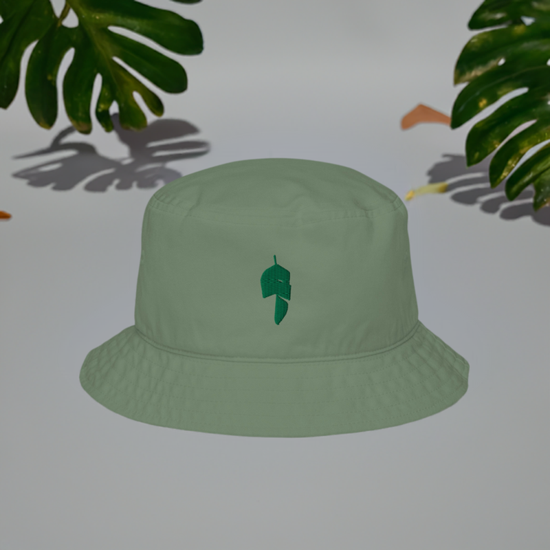 Tropical Leaf Embroidered Organic Bucket Hat